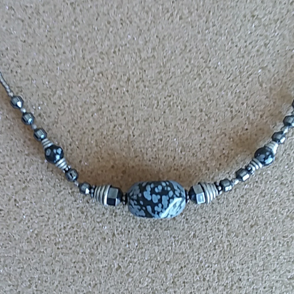 Snowflake obsidian stone necklace